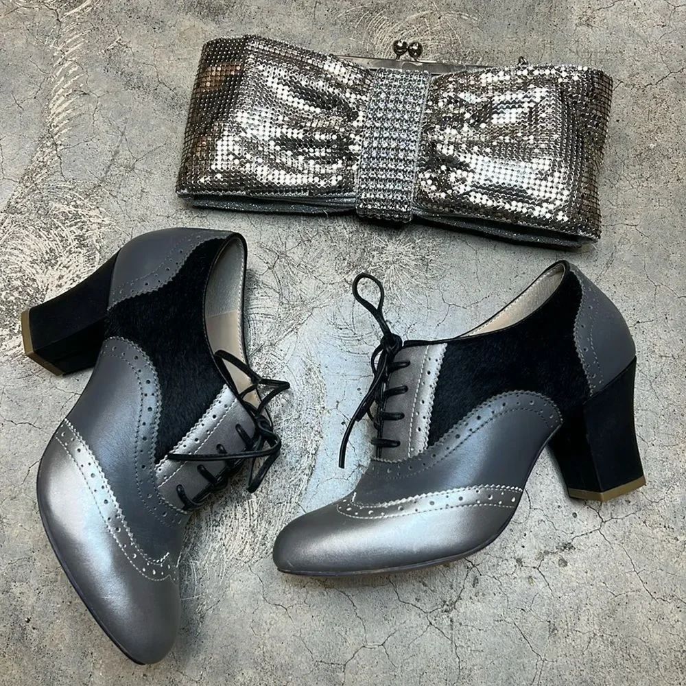 Shoes of prey brand charcoal, silver, black ankle boots